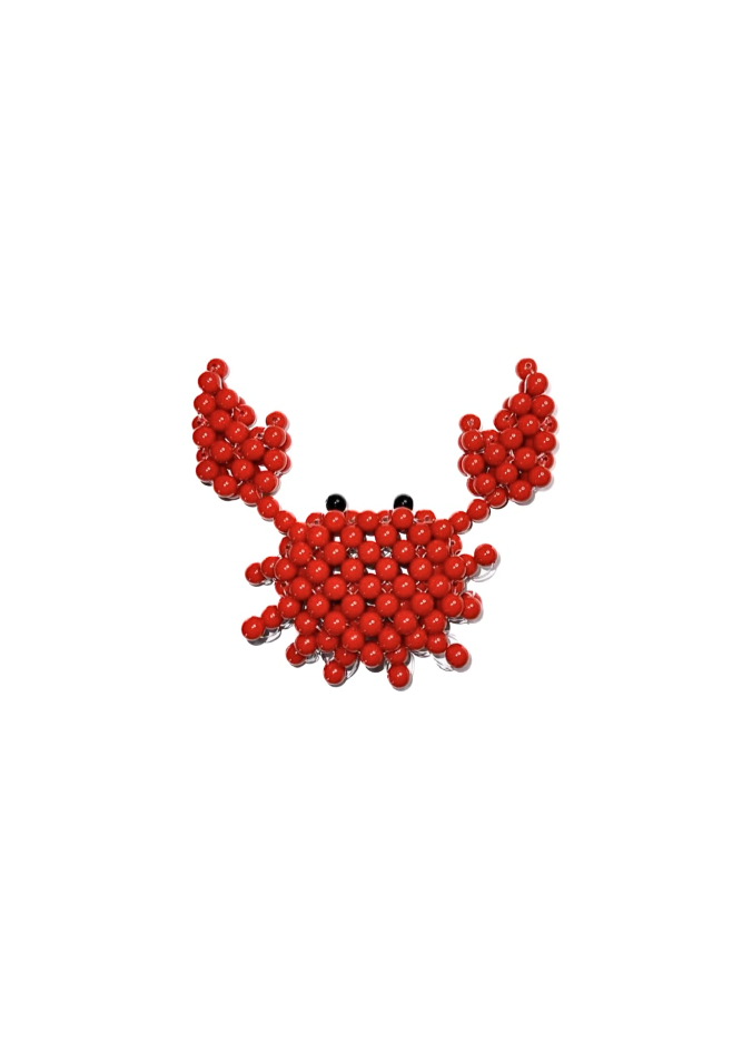 Red crab-shaped object on a white background