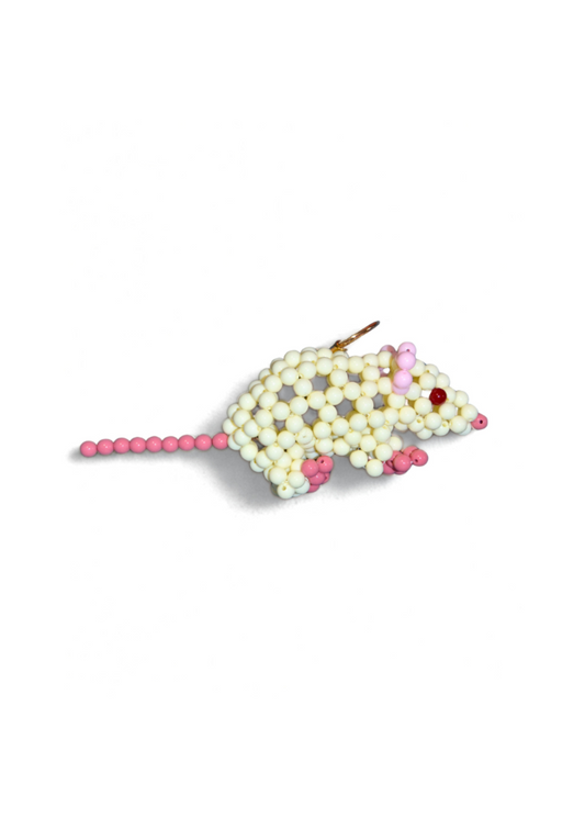 Decorative mouse made of beads on a white background